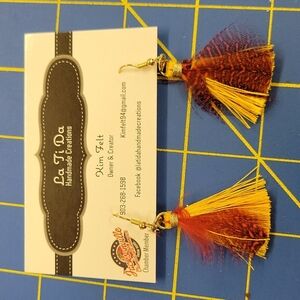 Tassel & Feather Earrings Yellow & Red